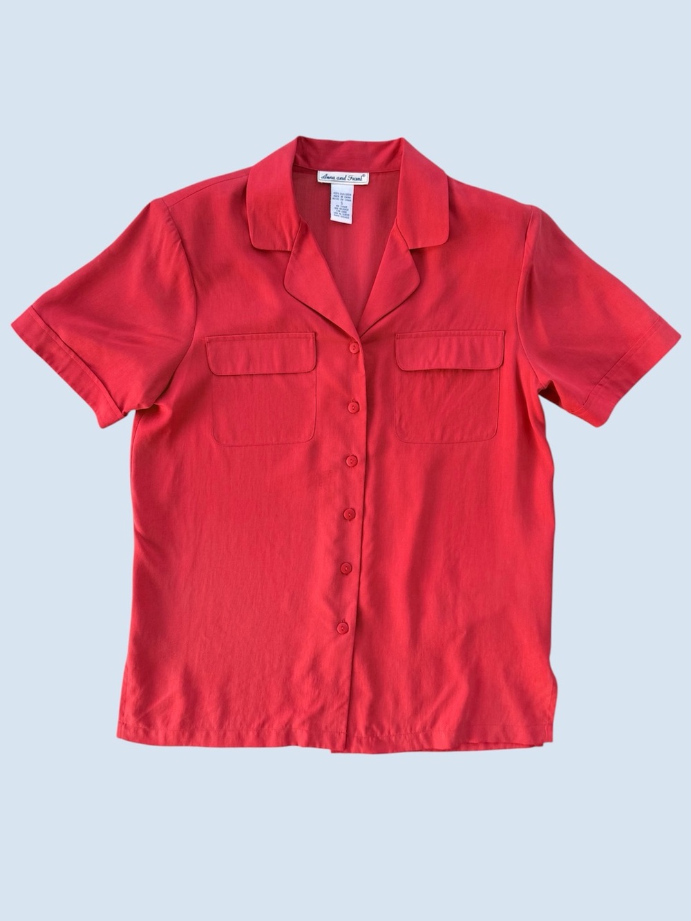 Anna and Frank Red Silk Short Sleeve Button Front Blouse (Flawed) ~ Women’s S